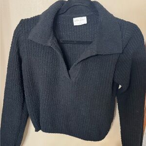 Allie Rose Textured Black V-Neck Sweater